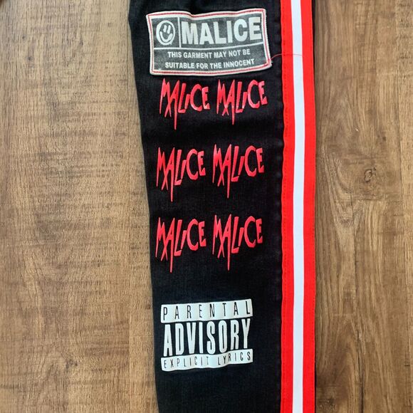 Sugarhill Malice Skinny Jeans Destroyed Black Red Hip Hop Grunge Dark 32x32 - Picture 8 of 16